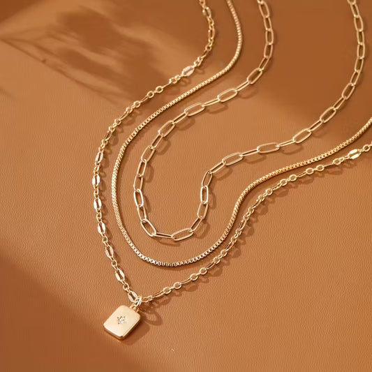 3-Chain Paperclip Necklace Set