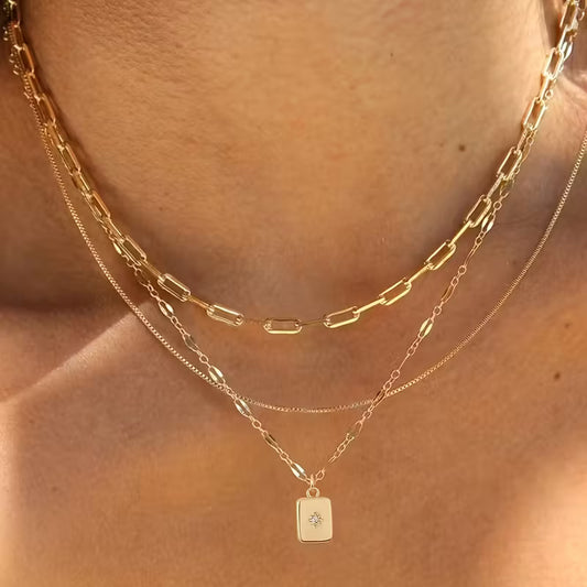 3-Chain Paperclip Necklace Set